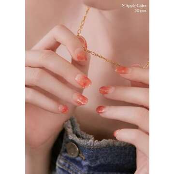 ohora Semi Cured Gel Nail Strips (N Apple Cider) - Works with Any UV Nail Lamps, Salon-Quality, Easy to Apply & Remove - Valentine's Day Gel Nail Wraps, Stickers, Romantic Gift Ideas