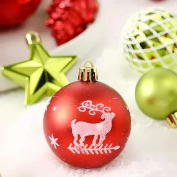 Shatterproof Christmas Tree Ornaments Set - 65 Count Assorted