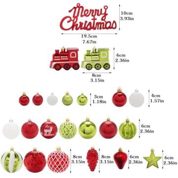 Shatterproof Christmas Tree Ornaments Set - 65 Count Assorted