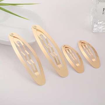 MAHAVIMOKSA 60pcs Oval Shape Barrettes Women Metal Snap Hair Clips for DIY Craft (50mm+60mm, Light Gold)