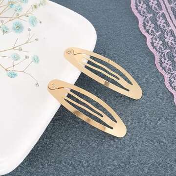 MAHAVIMOKSA 60pcs Oval Shape Barrettes Women Metal Snap Hair Clips for DIY Craft (50mm+60mm, Light Gold)