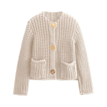 Hvewarm Women's Elegant Fall Knit Cardigan with Gold Buttons