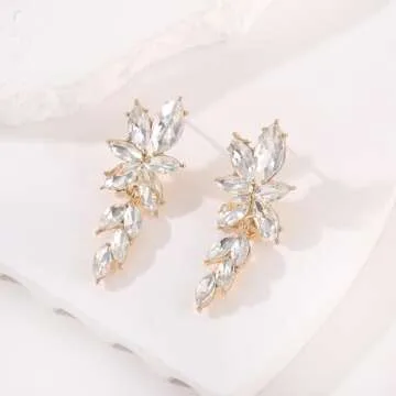ATIMIGO Elegant Gold Rhinestone Dangle Earrings Cluster Crystal Wedding Bridal Earrings for Brides Bridemaids Formal Prom Statement Drop Earrings for Women