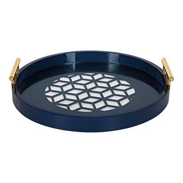 Kate and Laurel Caspen Round Cut Out Pattern Decorative Tray with Gold Handles, 15.5"