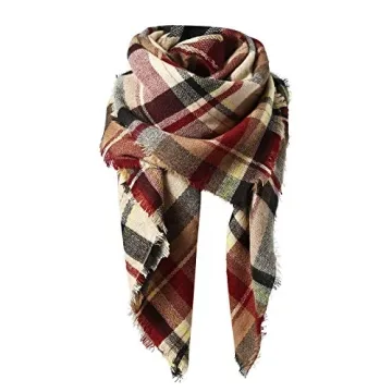 American Trends Women's Fall Winter Scarf Classic Tassel Plaid Scarf Warm Soft Chunky Large Blanket ...