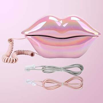 Advanced Home Telephone, Interesting Mouth Lip-Shaped , Funny Pink Lip Plastic Telephone Cable, Wire...