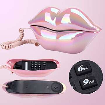 Advanced Home Telephone, Interesting Mouth Lip-Shaped , Funny Pink Lip Plastic Telephone Cable, Wire Phone Home Decoration, A for Friends or Families House Phone