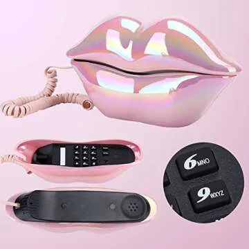 Advanced Home Telephone, Interesting Mouth Lip-Shaped , Funny Pink Lip Plastic Telephone Cable, Wire Phone Home Decoration, A for Friends or Families House Phone