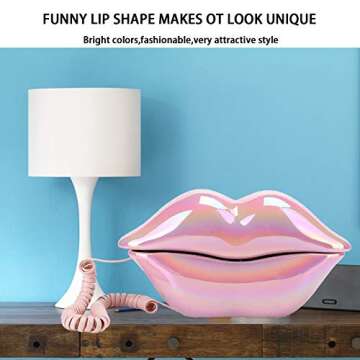 Advanced Home Telephone, Interesting Mouth Lip-Shaped , Funny Pink Lip Plastic Telephone Cable, Wire Phone Home Decoration, A for Friends or Families House Phone