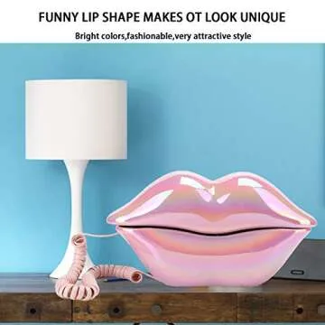 Advanced Home Telephone, Interesting Mouth Lip-Shaped , Funny Pink Lip Plastic Telephone Cable, Wire Phone Home Decoration, A for Friends or Families House Phone