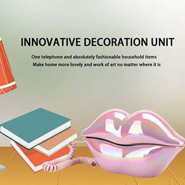 Advanced Home Telephone, Interesting Mouth Lip-Shaped , Funny Pink Lip Plastic Telephone Cable, Wire Phone Home Decoration, A for Friends or Families House Phone