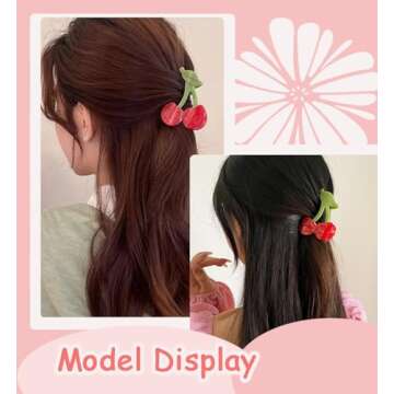 Cherry Claw Clips Cherry Hair Clip Cherry Hair Accessories, Cellulose Acetate Hair Clips Cute Unique Claw Clips Small Cool Fruit Hair Clips for Women Girls