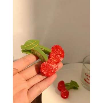 Cherry Claw Clips Cherry Hair Clip Cherry Hair Accessories, Cellulose Acetate Hair Clips Cute Unique Claw Clips Small Cool Fruit Hair Clips for Women Girls