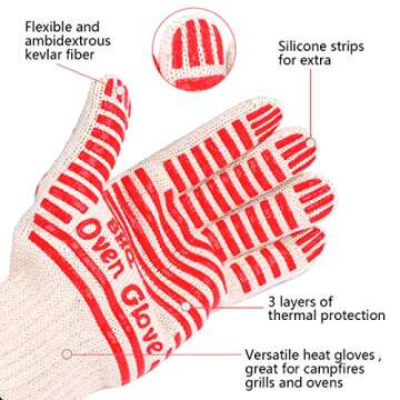 CZSYZCZS Oven Gloves Oven Mitts Heat Resistant Oven Mitts with Fingers,Oven Gloves with Fingers Cooking Gloves for BBQ, Grilling, Baking,Cutting, Welding, Smoker Fireplace，Oven Glove 2 Pack (red)