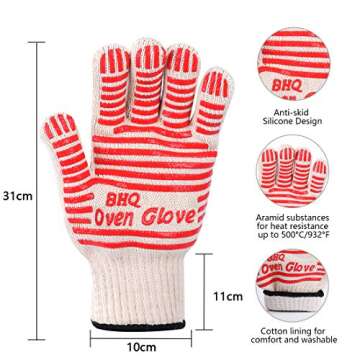 CZSYZCZS Oven Gloves Oven Mitts Heat Resistant Oven Mitts with Fingers,Oven Gloves with Fingers Cooking Gloves for BBQ, Grilling, Baking,Cutting, Welding, Smoker Fireplace，Oven Glove 2 Pack (red)