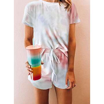 Dokotoo Pajama Short Sets Lounge Sets for Womens Cute Tie Dye Ombre Print Night Sleepwear Pjs Sets Medium