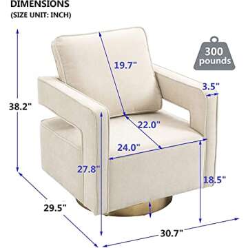 Swivel Accent Chair Mid Century Modern Single Sofa Arm Chair with Gold Stainless Steel Base for Nursery Bedroom Living Room Hotel Club Swivel Barrel Chair Leisure Lounge Chair (Beige Chenille)