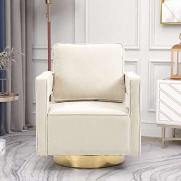Swivel Accent Chair Mid Century Modern Single Sofa Arm Chair with Gold Stainless Steel Base for Nursery Bedroom Living Room Hotel Club Swivel Barrel Chair Leisure Lounge Chair (Beige Chenille)