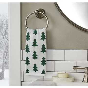 SKL Home Fall/Winter/Christmas Holiday Trees Hand Towel 2pc Set for Bath/Kitchen/Bar & Gift, Green/White
