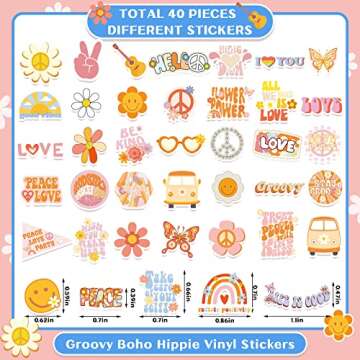 Tudomro 200 Pcs Hippie Stickers - Groovy Party Vinyl Favors