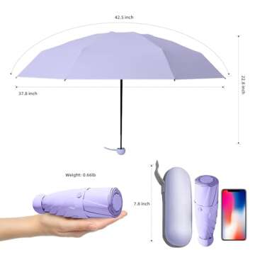 Trenovo Travel Umbrella - Mini Folding Compact Umbrella with Case, 8 Ribs Lightweight Portable Umbrella, Small Sun & Rain Pocket Umbrella for Girls and Women - Purple