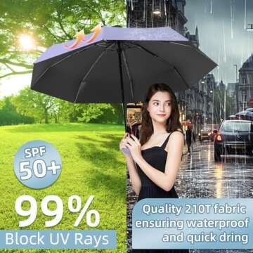 Trenovo Travel Umbrella - Mini Folding Compact Umbrella with Case, 8 Ribs Lightweight Portable Umbrella, Small Sun & Rain Pocket Umbrella for Girls and Women - Purple