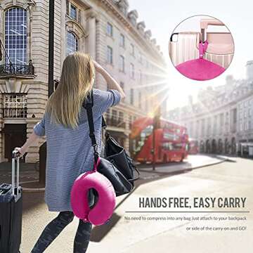 Memory Foam Neck Pillows for Travel - Ergonomic Pink Travel Neck Support for Comfort Anytime Anywher...