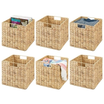 Stylish mDesign Natural Woven Hyacinth Cube Organizer Baskets - 6 Pack for Effortless Storage