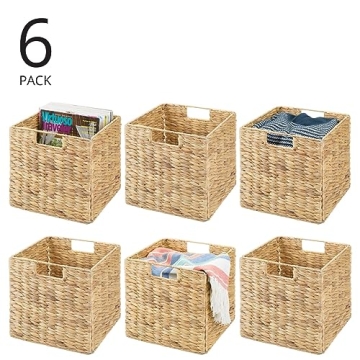 Stylish mDesign Natural Woven Hyacinth Cube Organizers - 6 Pack