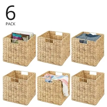Stylish mDesign Natural Woven Hyacinth Cube Organizers - 6 Pack