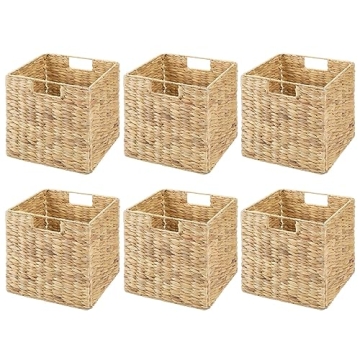 Stylish mDesign Natural Woven Hyacinth Cube Organizers - 6 Pack