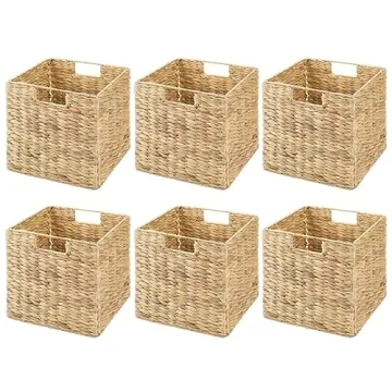 Stylish mDesign Natural Woven Hyacinth Cube Organizers - 6 Pack