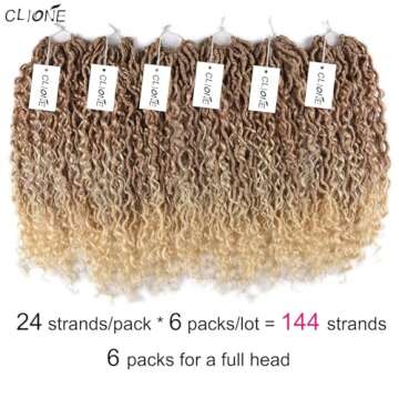 CLIONE 6 Packs New Goddess Locs Crochet Hair 18 Inch Blonde River Locs Goddess Faux Locs Crochet Hair Wavy Crochet With Curly Hair In Middle And Ends Boho Faux Locs Synthetic Hair Extension (27/613#)