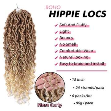 CLIONE 6 Packs New Goddess Locs Crochet Hair 18 Inch Blonde River Locs Goddess Faux Locs Crochet Hair Wavy Crochet With Curly Hair In Middle And Ends Boho Faux Locs Synthetic Hair Extension (27/613#)