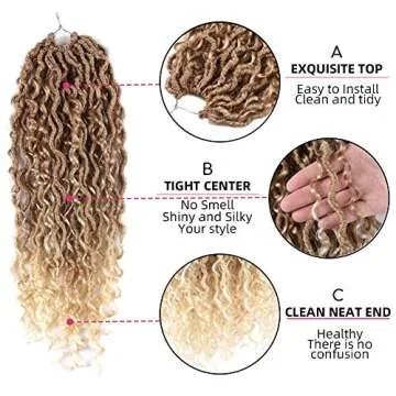 CLIONE 6 Packs New Goddess Locs Crochet Hair 18 Inch Blonde River Locs Goddess Faux Locs Crochet Hair Wavy Crochet With Curly Hair In Middle And Ends Boho Faux Locs Synthetic Hair Extension (27/613#)