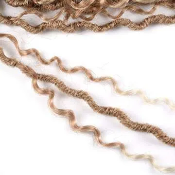 CLIONE 6 Packs New Goddess Locs Crochet Hair 18 Inch Blonde River Locs Goddess Faux Locs Crochet Hair Wavy Crochet With Curly Hair In Middle And Ends Boho Faux Locs Synthetic Hair Extension (27/613#)