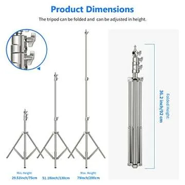 NEEWER 79"/2m Stainless Steel Light Stand, Spring Cushioned Heavy Duty Photography Tripod Stand with 1/4” to 3/8” Universal Screw Adapter for Strobe, LED Video Light, Ring Light, Monolight, Softbox