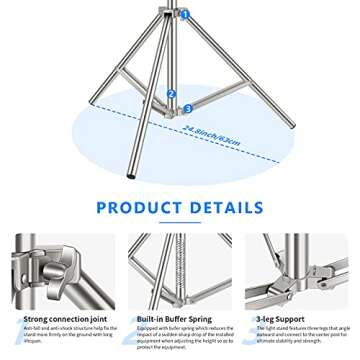 NEEWER 79"/2m Stainless Steel Light Stand, Spring Cushioned Heavy Duty Photography Tripod Stand with 1/4” to 3/8” Universal Screw Adapter for Strobe, LED Video Light, Ring Light, Monolight, Softbox