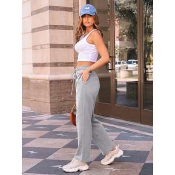 AUTOMET Women's Wide Leg Sweatpants Fleece Lined Baggy Straight Leg Lounge Pants Fall Outfits Athletic Joggers with Pockets Grey XL
