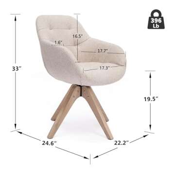 KINWELL Mid Century Modern Swivel Accent Chair, Upholstered Armchair, Desk Chair No Wheels with Stur...