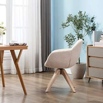 KINWELL Mid Century Modern Swivel Accent Chair, Upholstered Armchair, Desk Chair No Wheels with Sturdy Oak Wood Legs for Small Space Home Office Slim Adult, Beige
