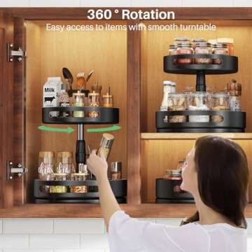 Lazy Susan Organizer Spice Rack - 2 Tier Height Adjustable Spice Organization for Cabinet, Metal Sea...