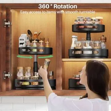 Lazy Susan Organizer Spice Rack - 2 Tier Height Adjustable Spice Organization for Cabinet, Metal Sea...