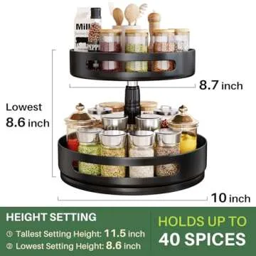 Lazy Susan Organizer Spice Rack - 2 Tier Height Adjustable Spice Organization for Cabinet, Metal Seasoning Organizer Lazy Turntable Spice Organizer for Table Top Pantry Kitchen Storage (10 inch)