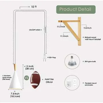VALIKIY Hanging Grow Light, 20W Full Spectrum Pendant Grow Lights 15FT Power Cord, Decorative Grow Light for Indoor Plants, Flowers, Garden (Ceiling Mounted Hooks&Wall Mounted Bracket Included