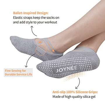 JOYNÉE Non-Slip Yoga Socks for Women with Grips,Ideal for Pilates,Barre,Dance,Hospital,Fitness 3 Pa...