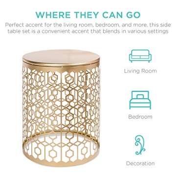 Best Choice Products Metal Accent Table, Set of 2 Decorative Round End Tables Nightstands, Coffee Side Tables for Living Room Bedroom Office, Nesting - Gold