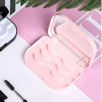 Empty Eyelashes Storage Box, TEOYALL 3 Layer False Eyelash Travel Case Fake Eye Lash Organizer with Mirror Can Store 3 Pairs (Pink)