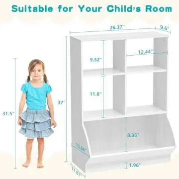 EasyCom Toy Organizers and Storage, Toddler 5 Cube Kids Bookshelf and Toy Storage Cabinet, 3 Tier Book Shelf for Playroom Bedroom Living Room（ Nursery White）