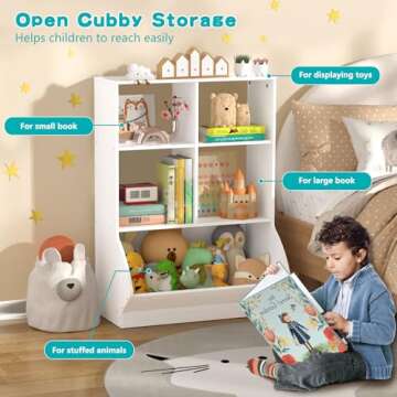 EasyCom Toy Organizers and Storage, Toddler 5 Cube Kids Bookshelf and Toy Storage Cabinet, 3 Tier Book Shelf for Playroom Bedroom Living Room（ Nursery White）